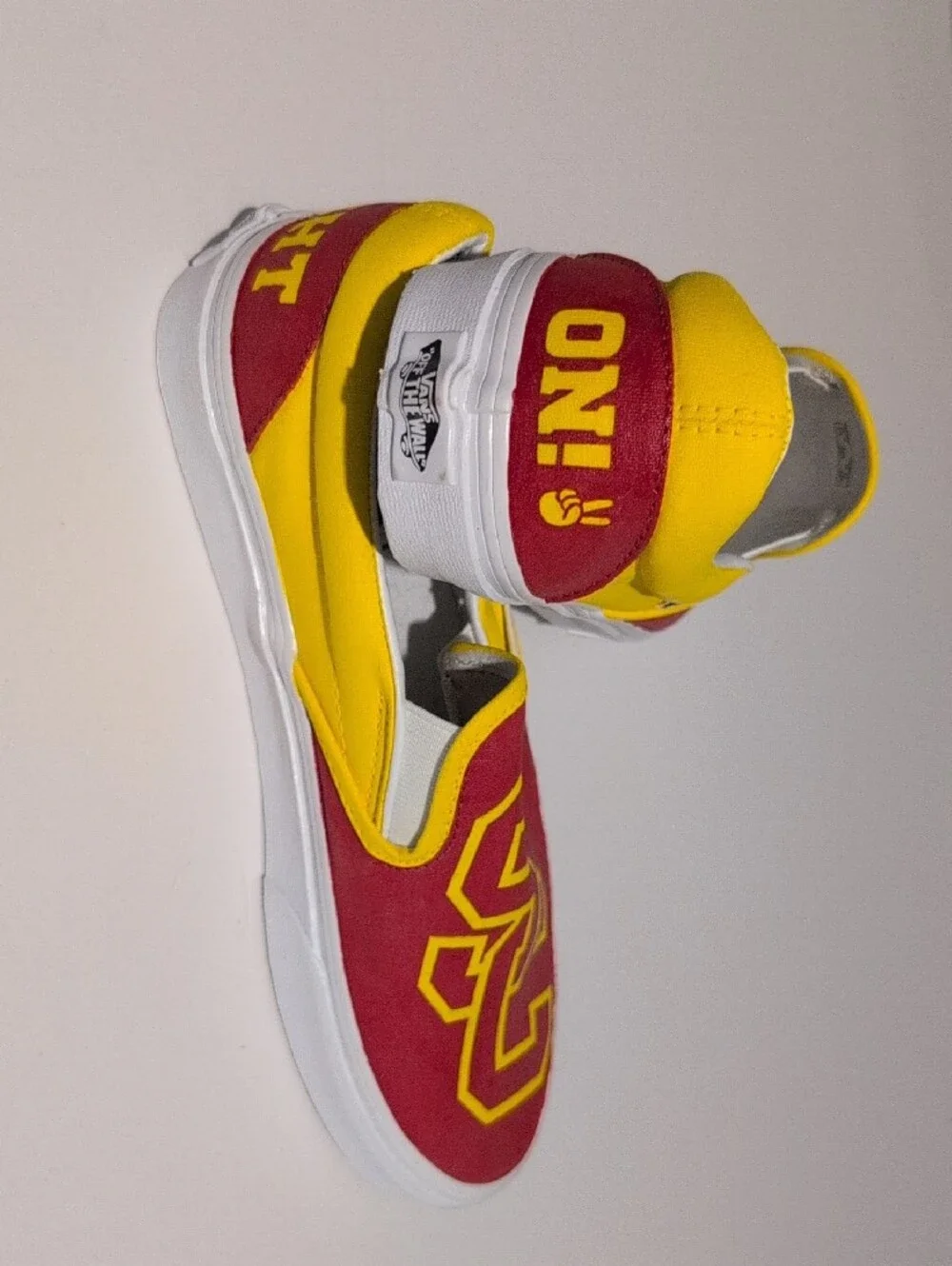 Vans Classic Graphic Slip-On Sneakers Maroon Yellow Unisex Size